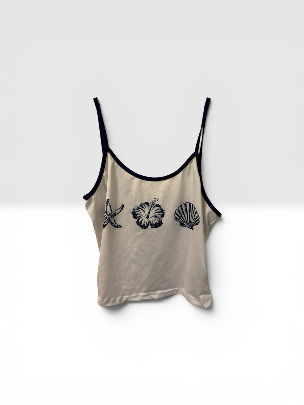 Vintage 90s beach Graphic Shell-Print Spaghetti Strap Tank Top